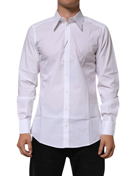 Dolce & Gabbana Weiß Baumwolle Slim Fit Kleid Formal Männer Hemd