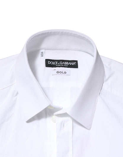 Dolce & Gabbana Weiß GOLD Baumwolle Lange Ärmel Kleid Männer Hemd