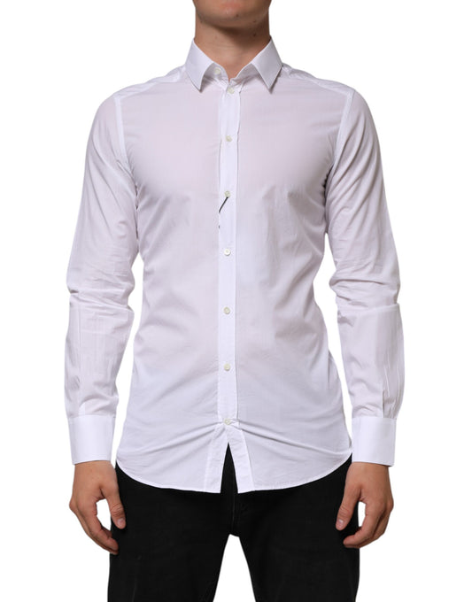 Dolce & Gabbana Weißes Baumwolle GOLD Formal Herren Langarmhemd