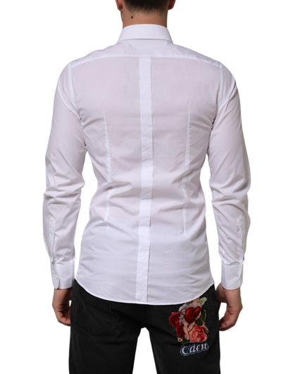 Dolce & Gabbana Weißes Baumwolle GOLD Formal Herren Langarmhemd