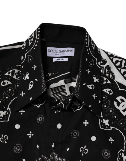 Dolce & Gabbana Schwarzes Bandana Print Logo MARTINI Kleid Hemd