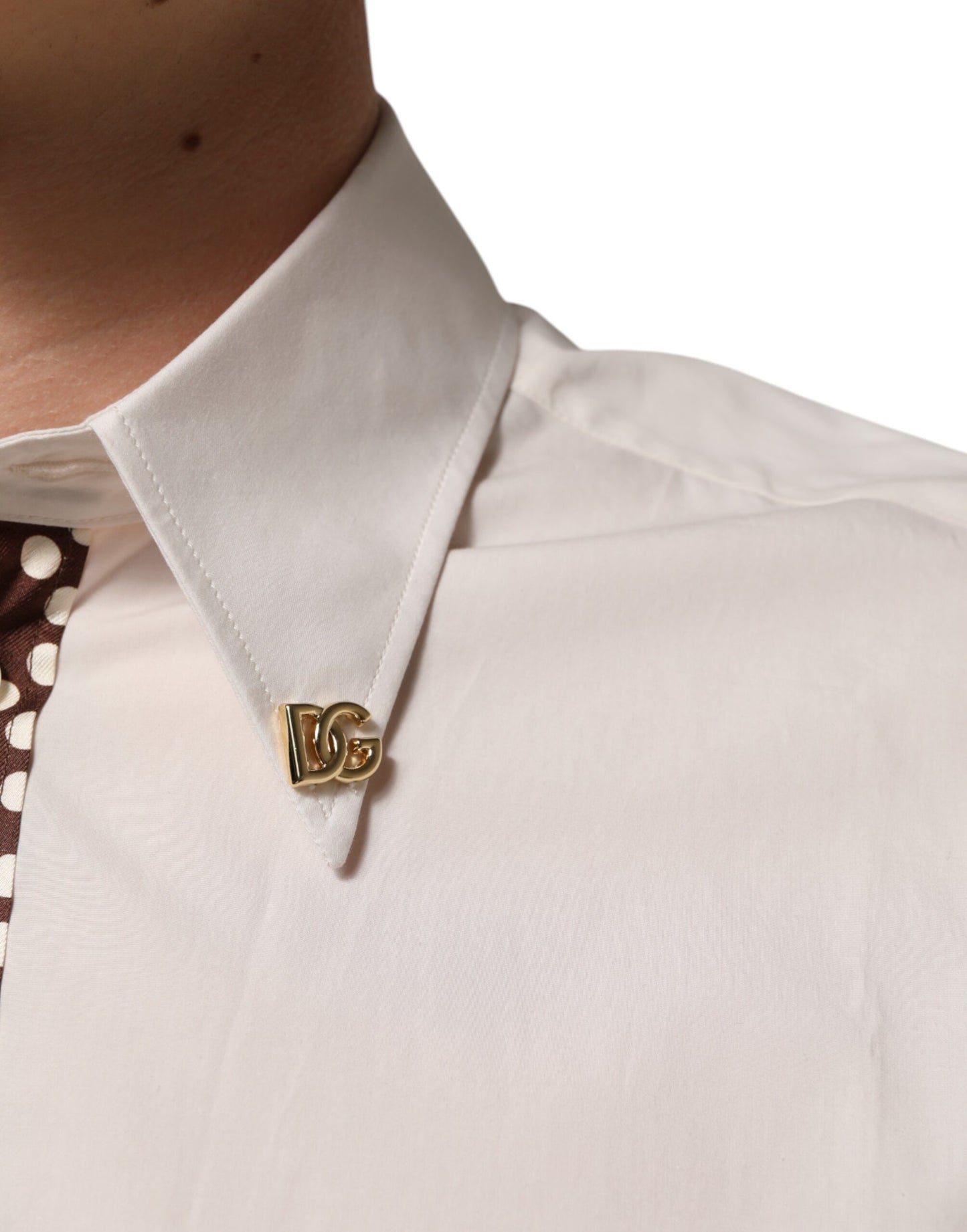 Dolce & Gabbana Cremeweißes gepunktetes Slim Fit Hemd aus Baumwolle