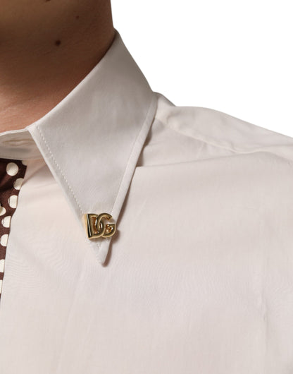 Dolce & Gabbana Cremeweißes gepunktetes Slim Fit Hemd aus Baumwolle