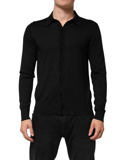 Dolce & Gabbana Leichter Pullover aus schwarzer Seide mit Knopfleiste