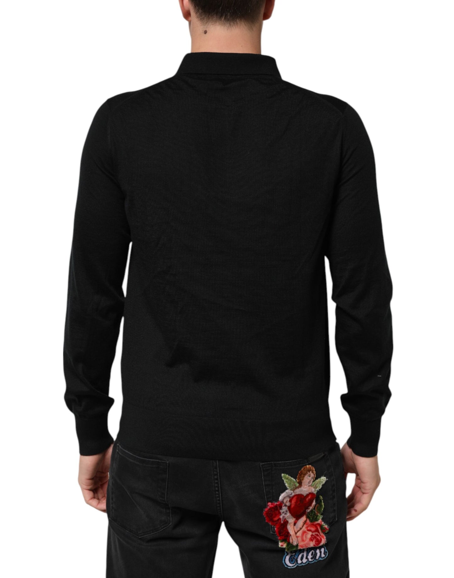 Dolce & Gabbana Schwarzer Kaschmir-Polo-Pullover für Männer mit langen Ärmeln