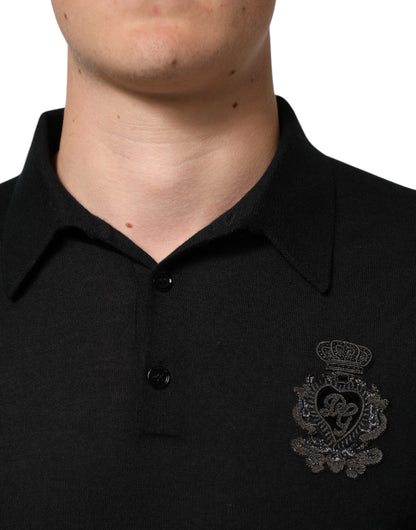 Dolce & Gabbana Schwarzer Kaschmir-Polo-Pullover für Männer mit langen Ärmeln