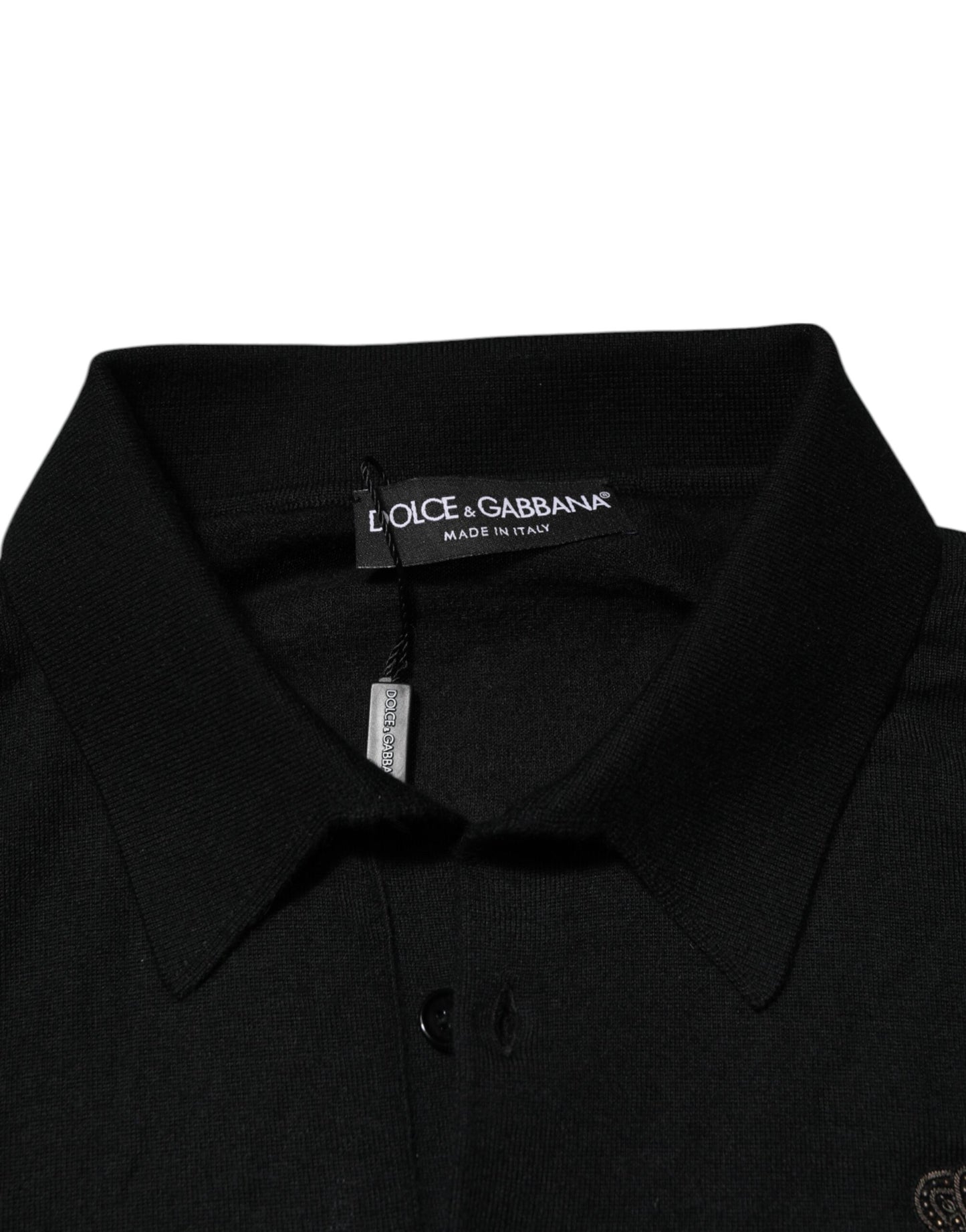Dolce & Gabbana Schwarzer Kaschmir-Polo-Pullover für Männer mit langen Ärmeln