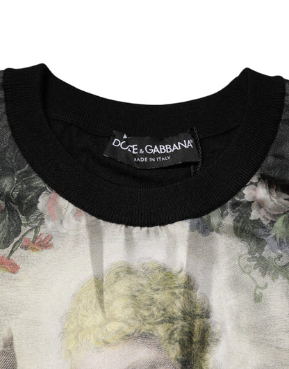 Dolce & Gabbana Schwarzer Kaschmir-Pullover mit Cherub-Print im Barockstil