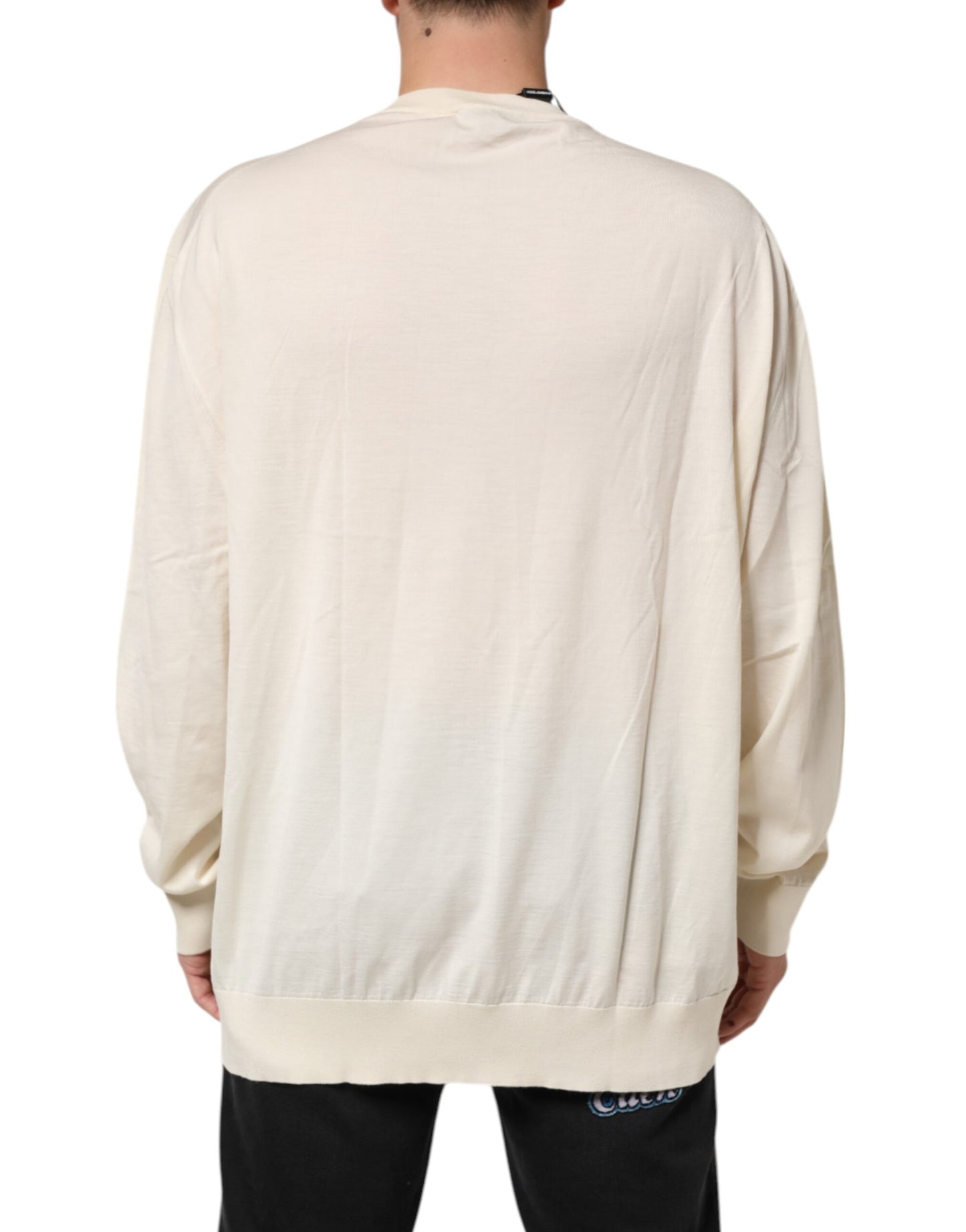 Dolce & Gabbana Elfenbeinfarbener Schurwollpullover mit V-Ausschnitt für Männer