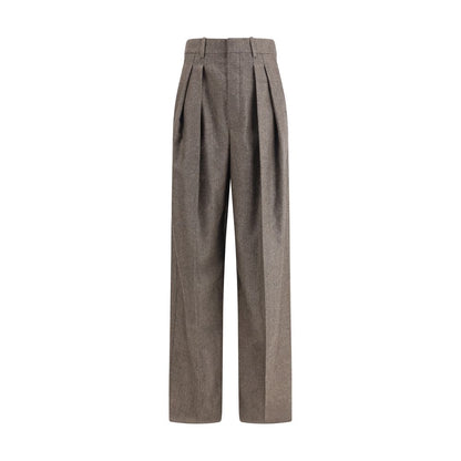 Saint Laurent Hose mit weitem Bein aus Wolle mit Fischgrätenmuster
