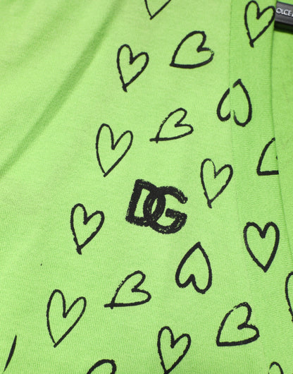 Dolce & Gabbana Grünes V-Ausschnitt-T-Shirt mit DG-Logo und Herzaufdruck