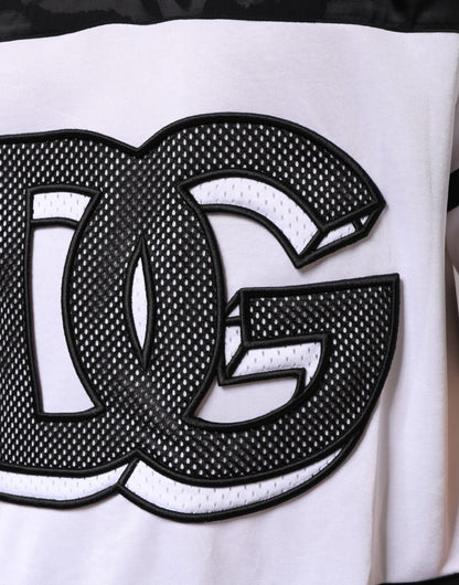 Dolce & Gabbana Weiß Schwarz Polyester DG Logo Mesh Jersey T-Shirt