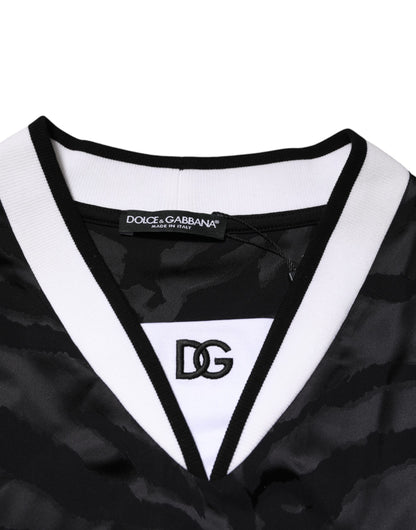 Dolce & Gabbana Weiß Schwarz Polyester DG Logo Mesh Jersey T-Shirt
