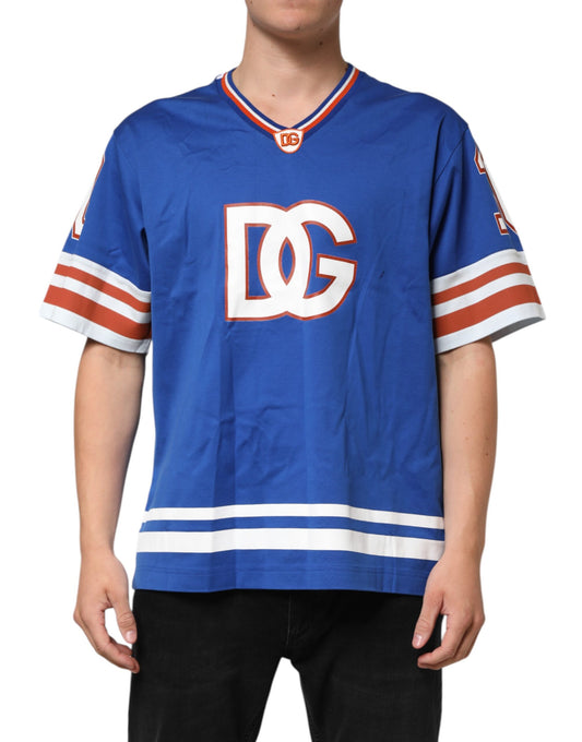 Dolce & Gabbana Blaues Baumwoll-DG-Logo-Mesh-Jersey-T-Shirt