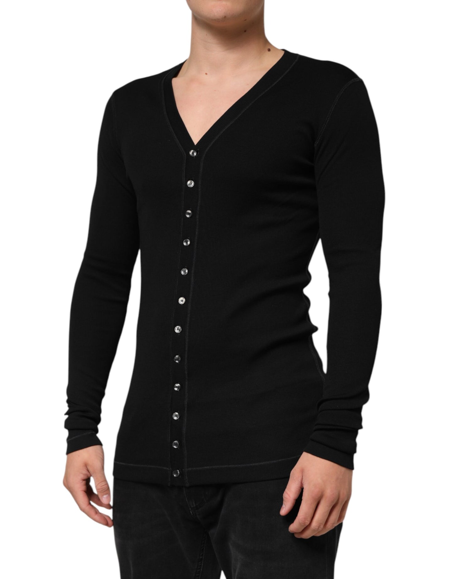 Dolce & Gabbana Schwarzer Baumwoll-Cardigan mit Knopfleiste für Männer