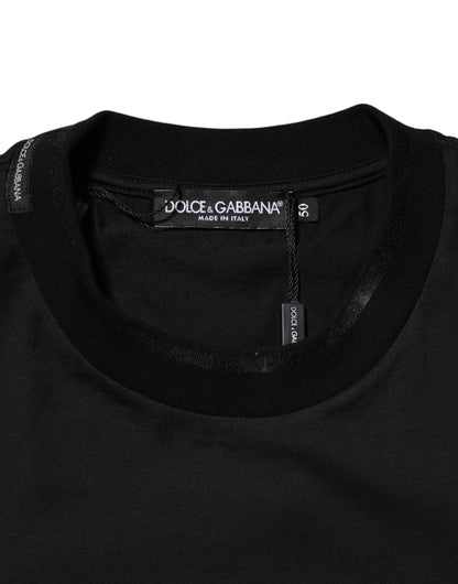 Dolce & Gabbana Schwarzes Baumwoll-T-Shirt mit gesticktem DG-Logo in der Tasche