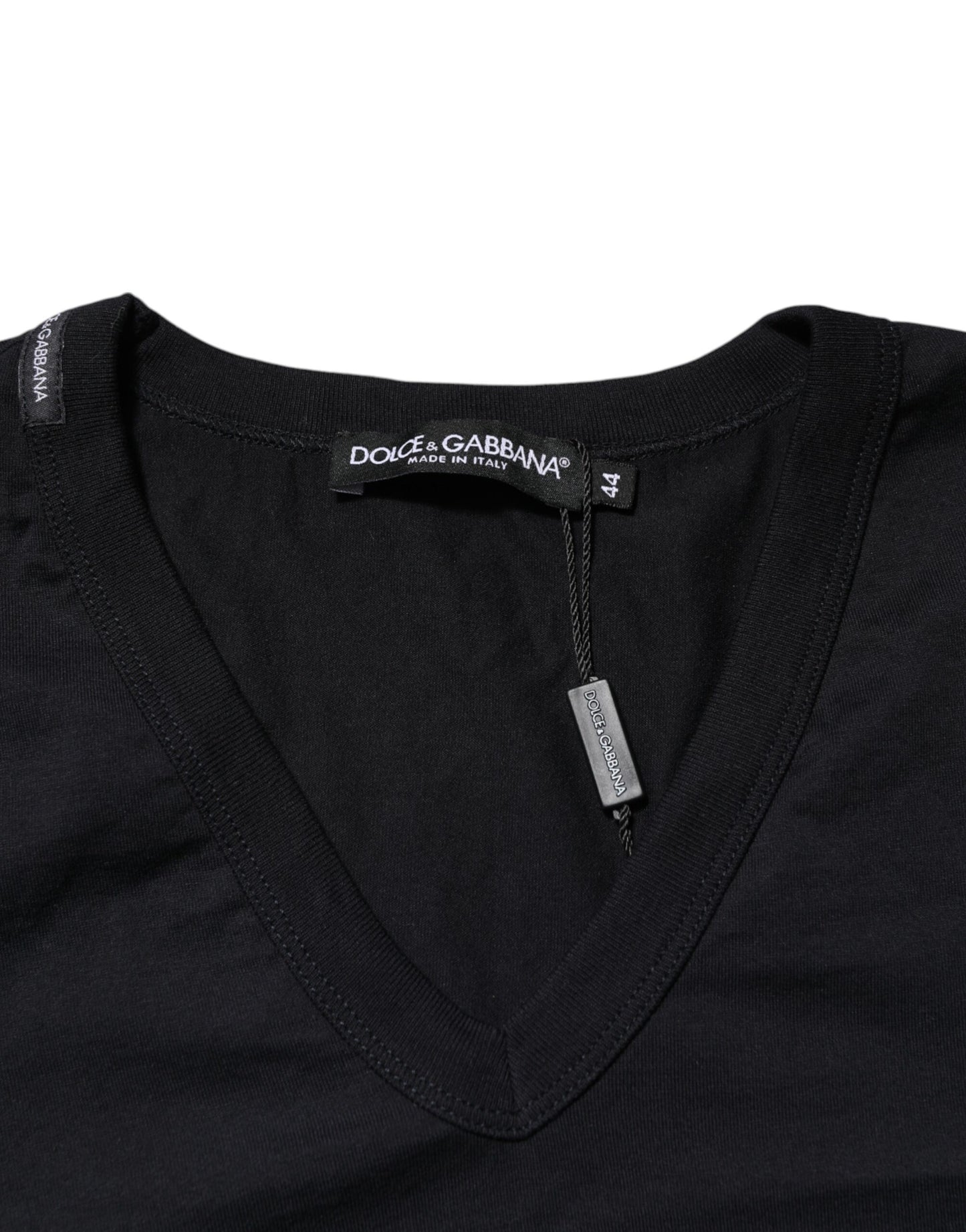 Dolce & Gabbana Schwarzes einfarbiges Baumwoll-T-Shirt mit V-Ausschnitt für Männer