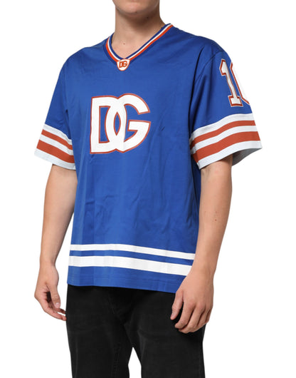Dolce & Gabbana Blaues Baumwoll-DG-Logo-Mesh-Jersey-T-Shirt