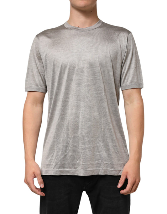 Dolce & Gabbana Beigefarbenes Haselnuss-Baumwoll-Kurzarmhemd-T-Shirt
