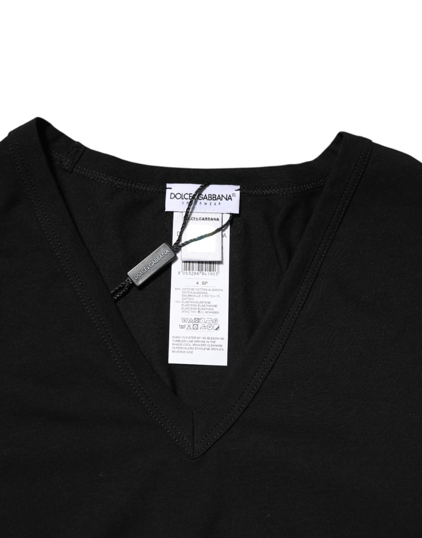 Dolce & Gabbana Schwarzes Baumwoll-T-Shirt mit V-Ausschnitt für Männer