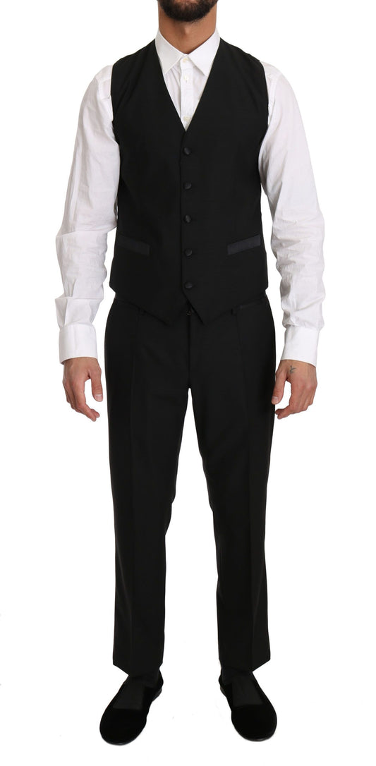 Dolce & Gabbana Schwarze Wolle Kleid Weste Gillet Vest