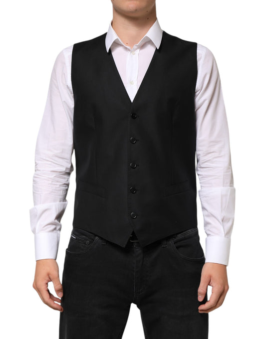 Dolce & Gabbana Schwarz Wolle Kleid Formal Männer Weste Weste