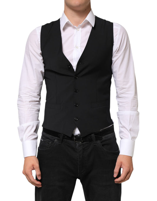 Dolce & Gabbana Schwarz Wolle Kleid Formal Männer Weste Weste