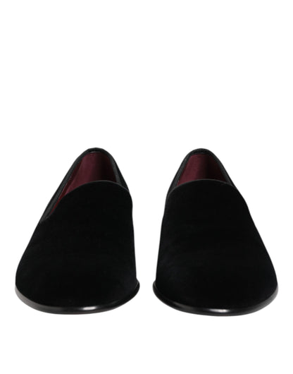 Dolce & Gabbana Schwarzer Samt Slip On Männer Loafers Formelle Schuhe