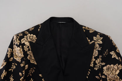 Dolce & Gabbana Gold Schwarz Floral bestickte Jacke Blazer