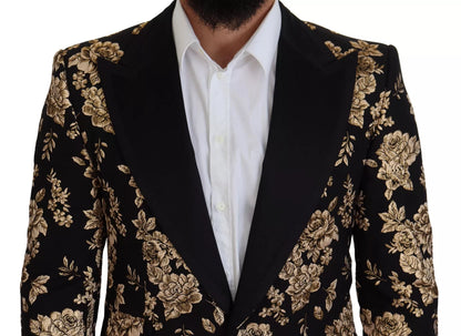 Dolce & Gabbana Gold Schwarz Floral bestickte Jacke Blazer