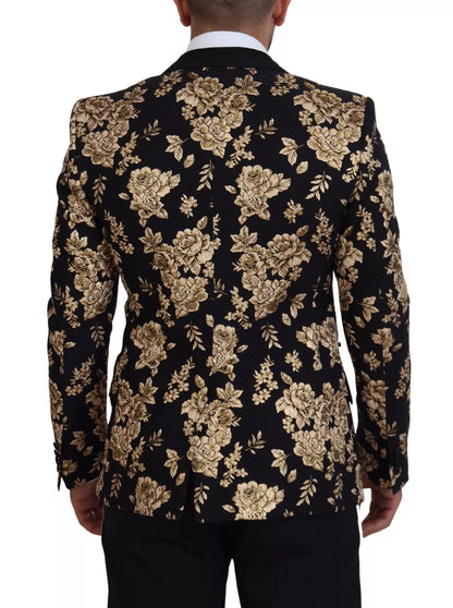 Dolce & Gabbana Gold Schwarz Floral bestickte Jacke Blazer