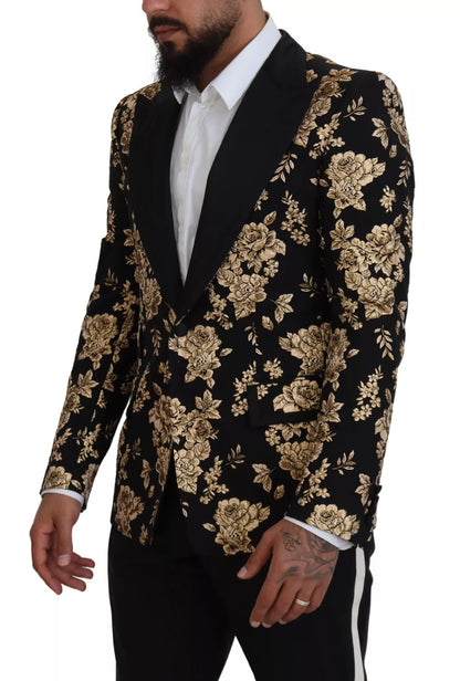 Dolce & Gabbana Gold Schwarz Floral bestickte Jacke Blazer
