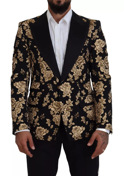 Dolce & Gabbana Gold Schwarz Floral bestickte Jacke Blazer