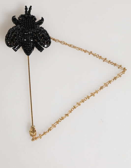 Dolce & Gabbana Anstecknadel Gold Messing Schwarz Kristall Biene Zubehör Brosche
