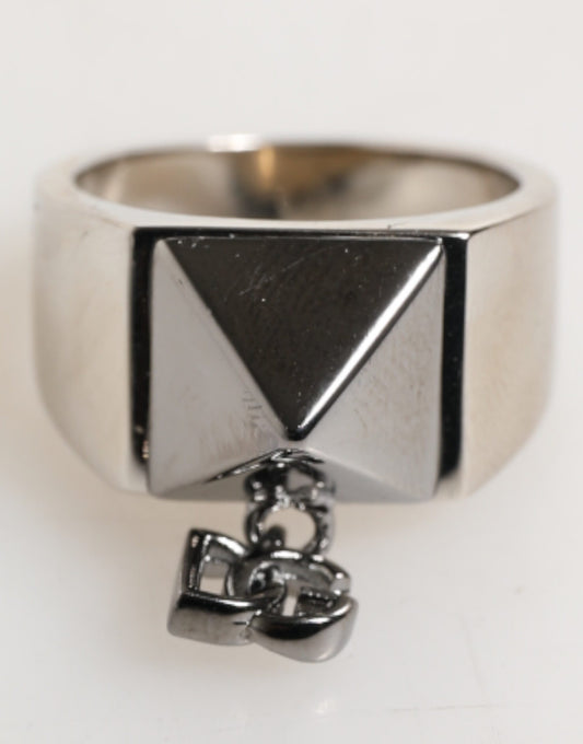 Dolce & Gabbana Silberfarbener Pyramiden DG Logo Echtmessing Ring