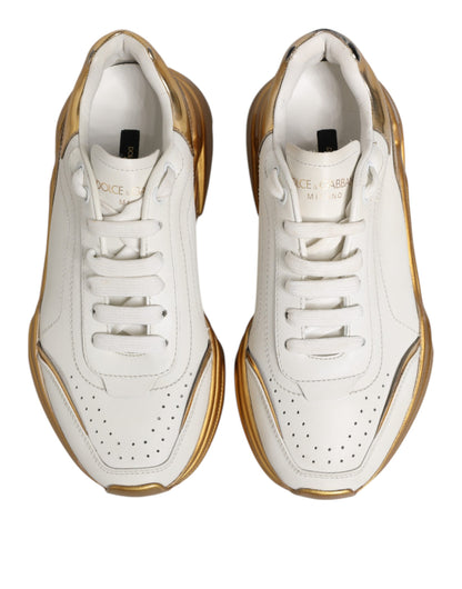 Dolce & Gabbana Weiß Gold DAYMASTER Leder Turnschuhe Damen Schuhe