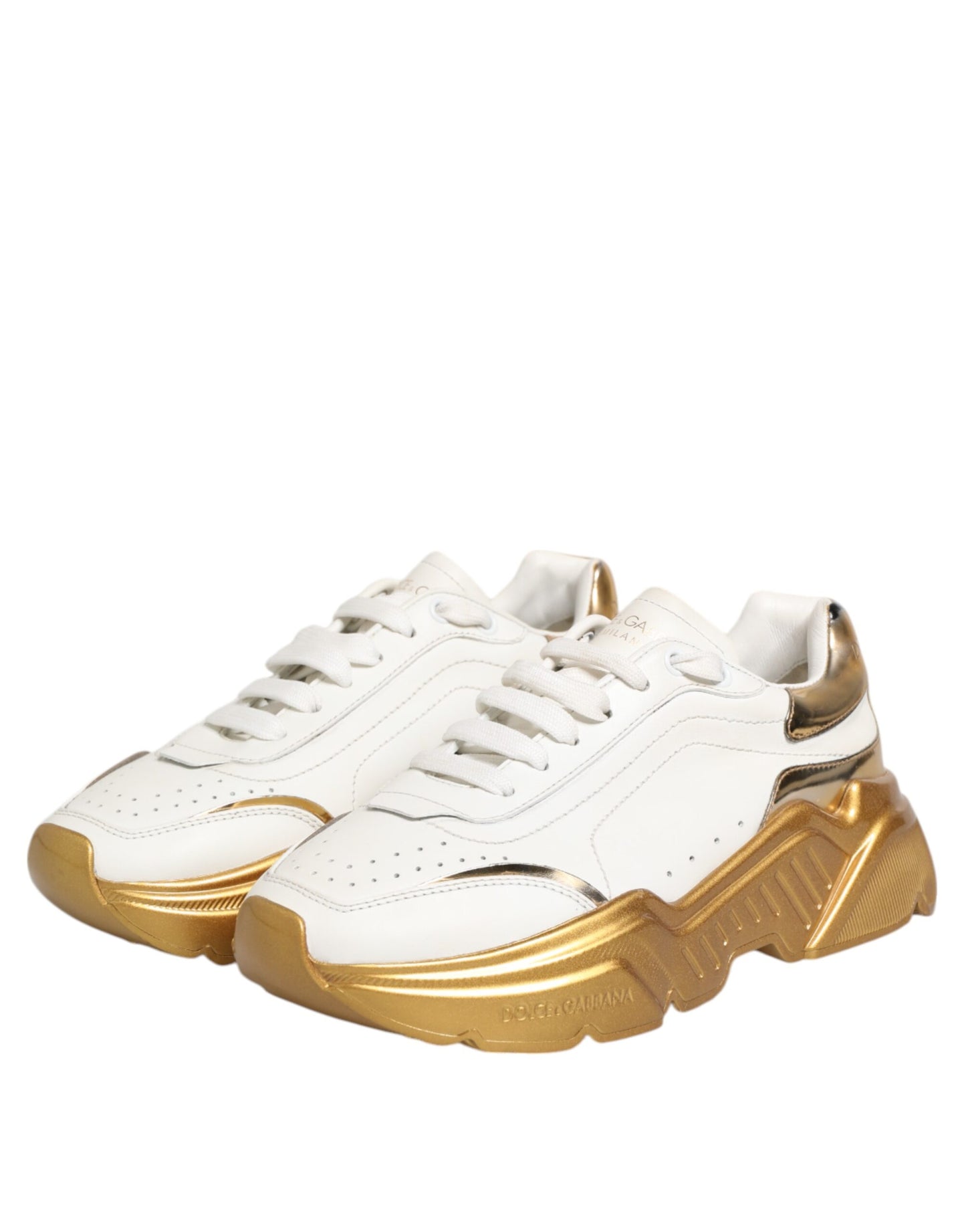 Dolce & Gabbana Weiß Gold DAYMASTER Leder Turnschuhe Damen Schuhe