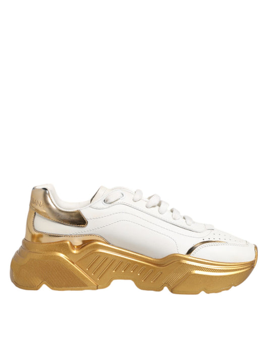 Dolce & Gabbana Weiß Gold DAYMASTER Leder Turnschuhe Damen Schuhe