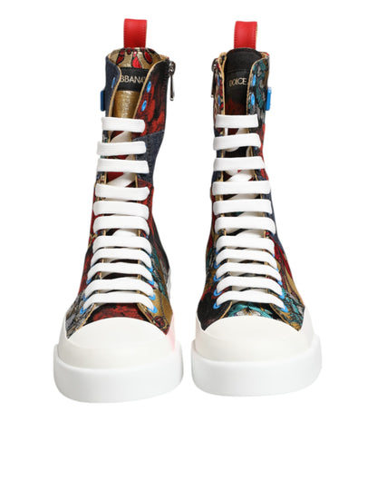 Dolce & Gabbana Multicolor Patchwork High Top Sneakers Schuhe