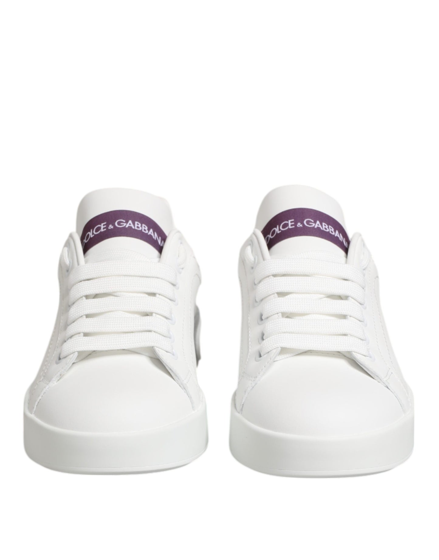 Dolce & Gabbana Weiß Lila Leder Low Top Turnschuhe Schuhe