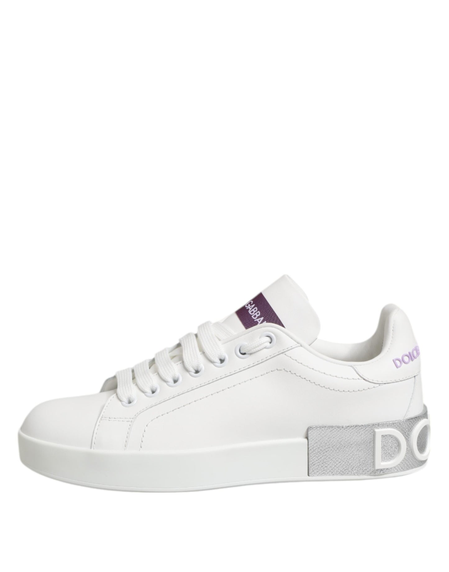 Dolce & Gabbana Weiß Lila Leder Low Top Turnschuhe Schuhe