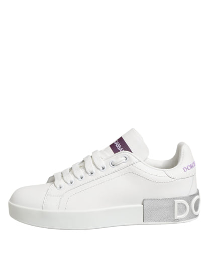 Dolce & Gabbana Weiß Lila Leder Low Top Turnschuhe Schuhe