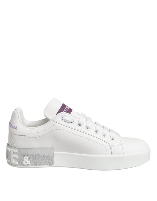 Dolce & Gabbana Weiß Lila Leder Low Top Turnschuhe Schuhe
