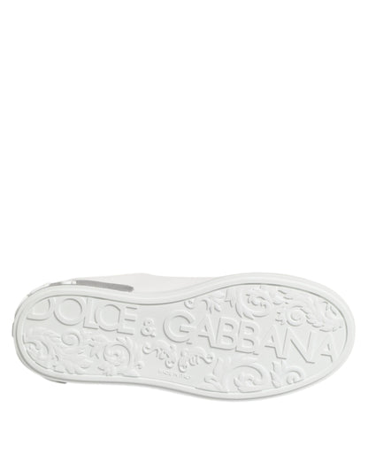 Dolce & Gabbana Weiß Lila Leder Low Top Turnschuhe Schuhe