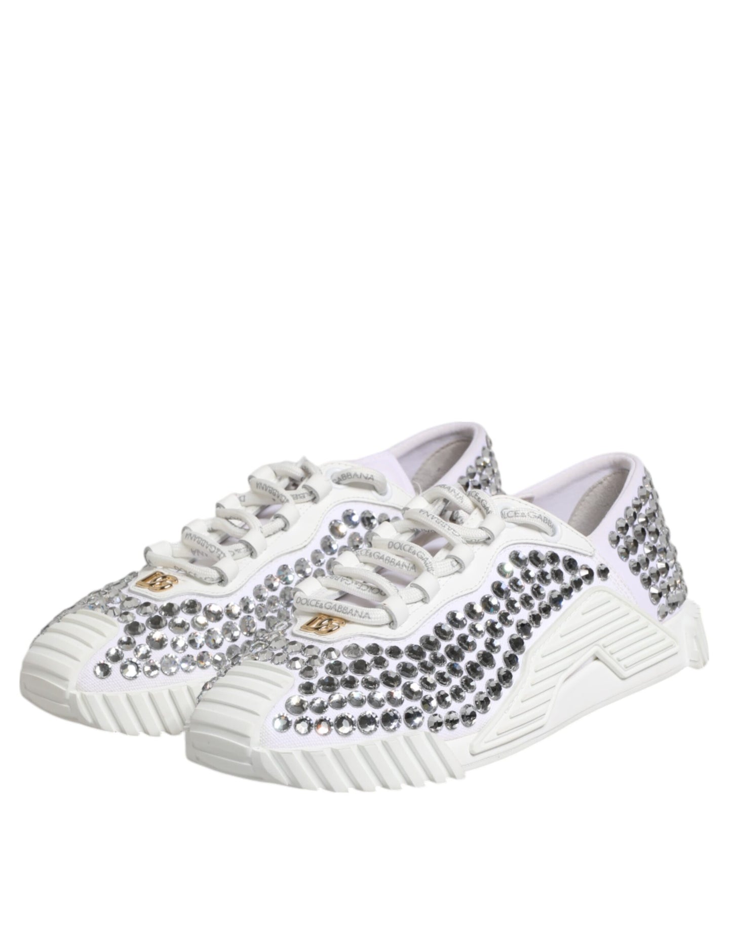 Dolce & Gabbana Weiß NS1 Canvas Leder verschönert Turnschuhe Schuhe