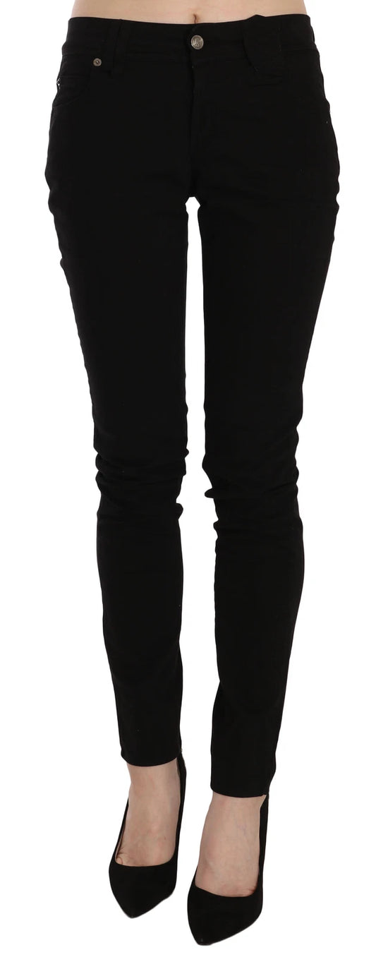 John Galliano Schwarze Mid Waist Slim Fit Skinny Denim Freizeithosen Jeans