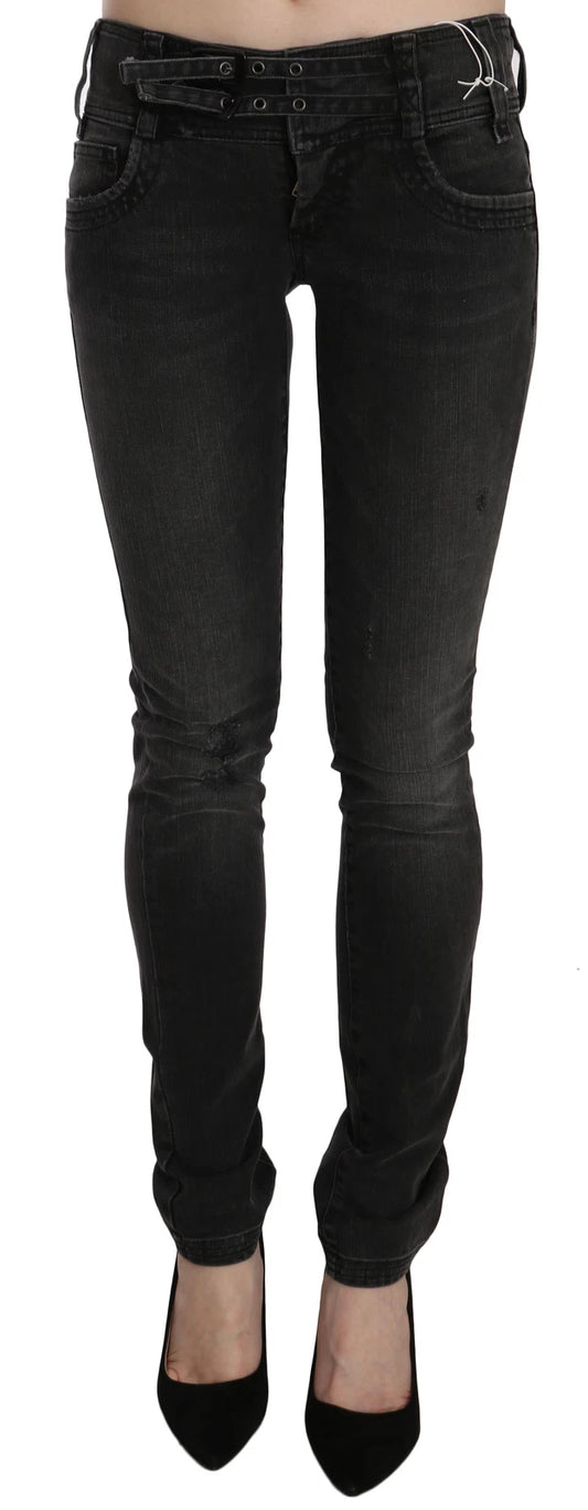 John Galliano Schwarze gewaschene Jeans mit niedriger Taille und schmaler Passform aus Denim