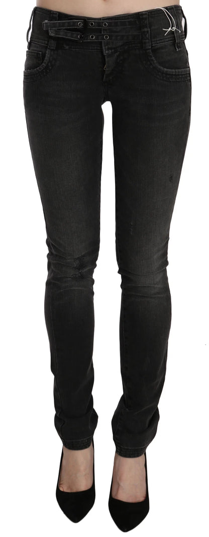 John Galliano Schwarze gewaschene Jeans mit niedriger Taille und schmaler Passform aus Denim