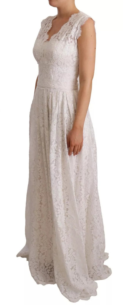 Dolce & Gabbana Weißes Blumen-Spitzen-Korsett Langes Maxikleid
