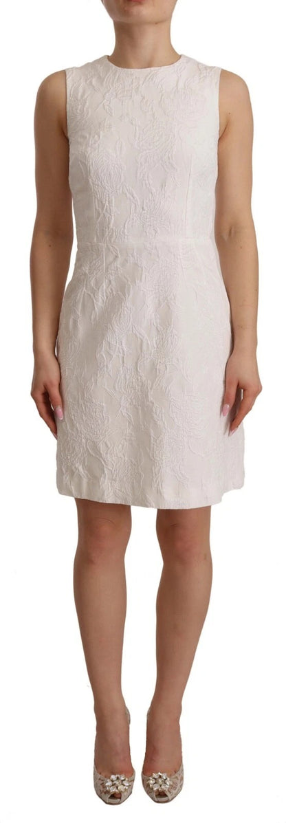 Dolce & Gabbana Weißes ärmelloses Etuikleid mit Blumenmuster